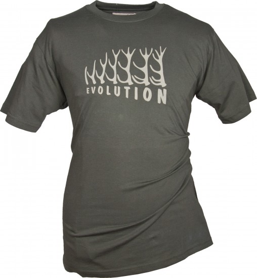 T-Shirt mit Druck "EVOLUTION" + Geweihen  in oliv Jagd  Freizeit HUBERTUS